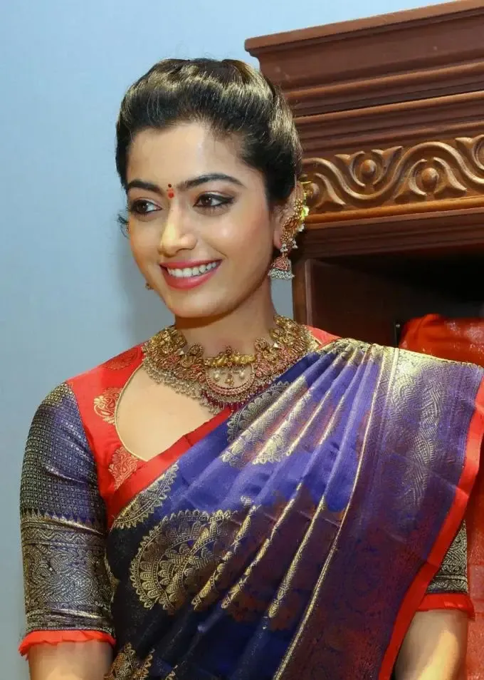 Rashmika Mandana In Blue Saree At Mugdha New Store Launch